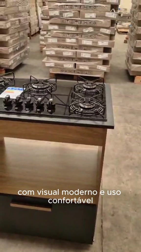 Balcão Isa Cooktop 5 Bocas Cozinha Moderna Compacta Gabinete Armário Fogão Suporte Microondas Porta