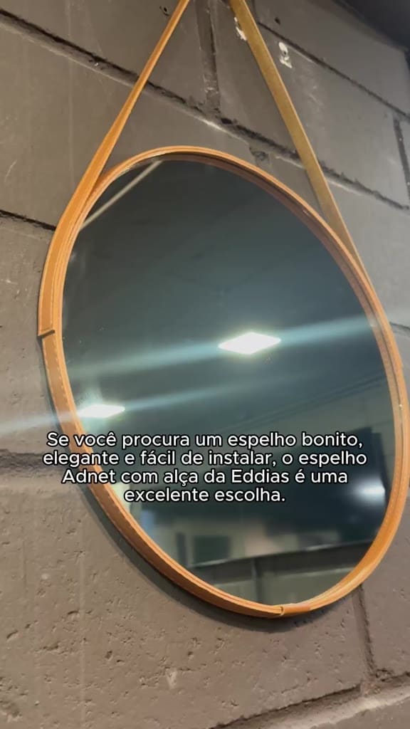 Espelho Redondo Decorativo Adnet Alça Couro Suporte 60cm Sala Quarto Banheiro