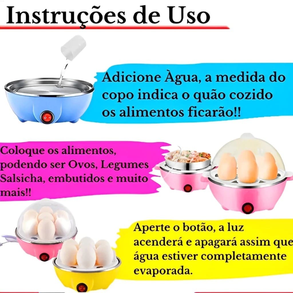 Cozedor De Ovos Portátil Elétrico Cozinha A Vapor 110v/220v